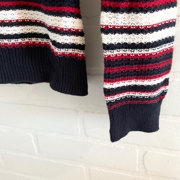Brooks Brothers Women’s Red Fleece Knit Sweater cotton Ruffle Navy red White S - Picture 6 of 10